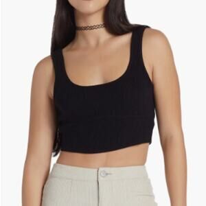New ROXY Women's Black Chloe Kim Rib Crop Tank Top Size S